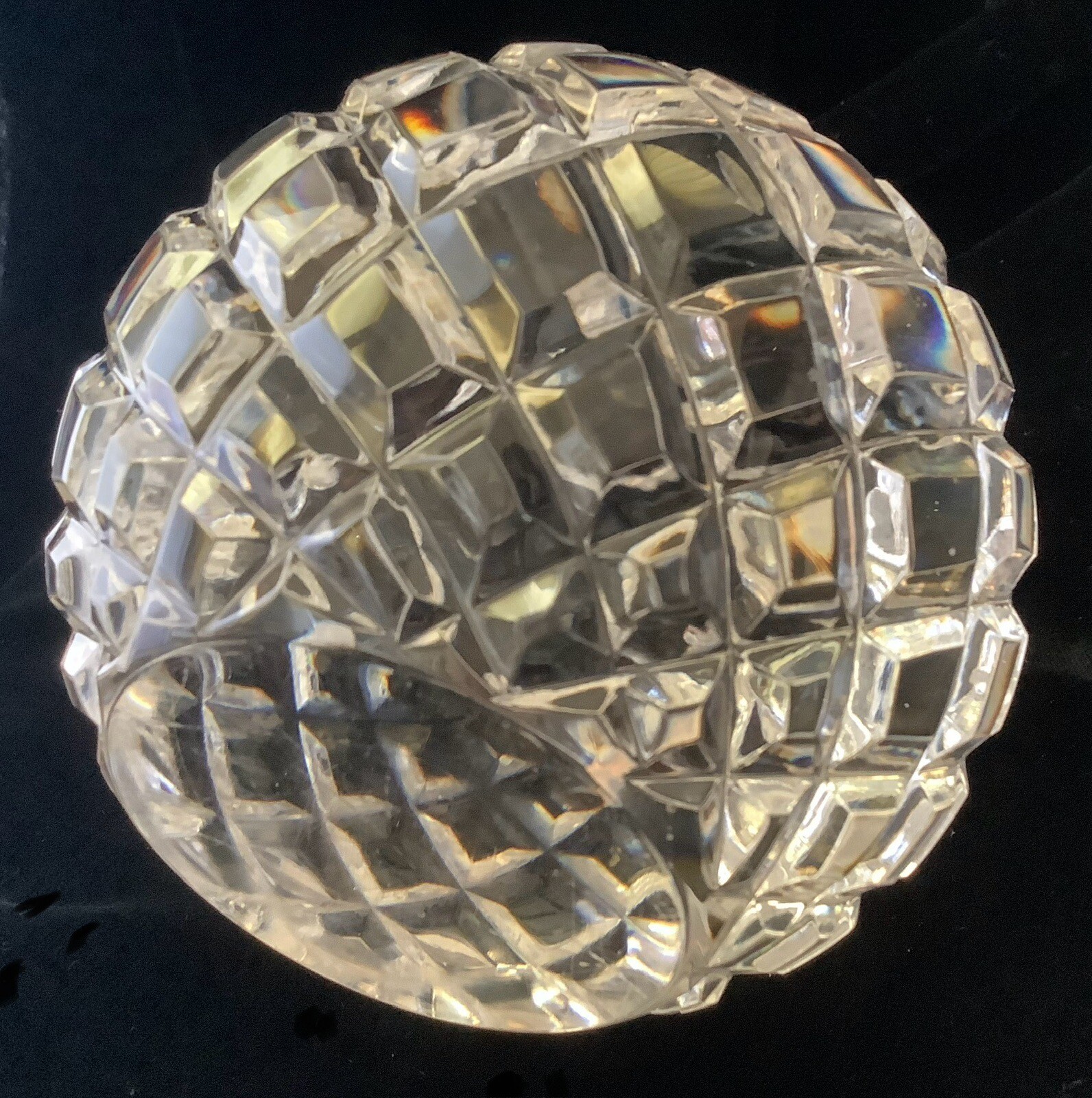 Vintage Heavy Lead Crystal Waffle Pattern Wheel Cut Glass Paperweight
