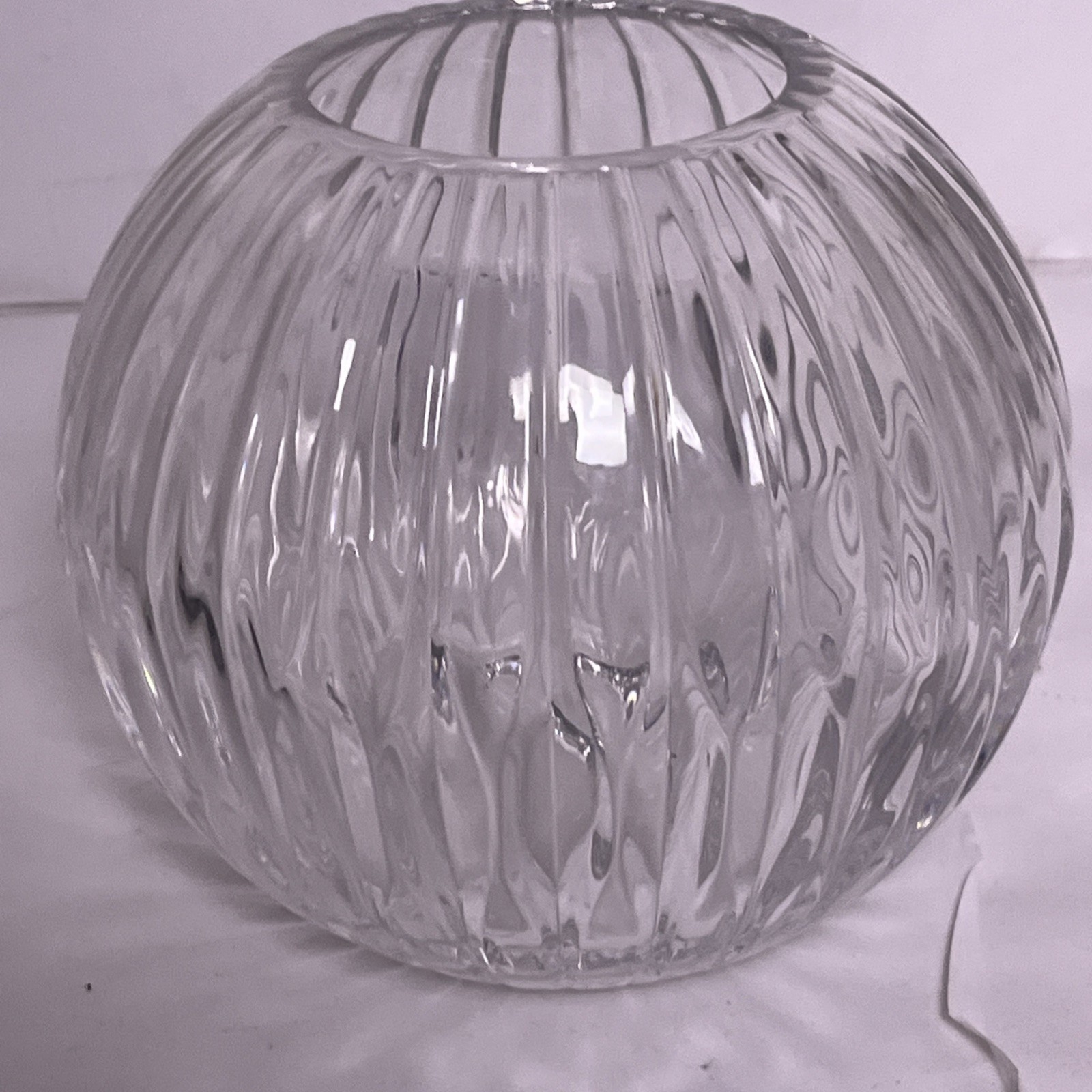 Wheel-cut crystal vertical lines votive candle holder bowl 6” wide x 5.5”