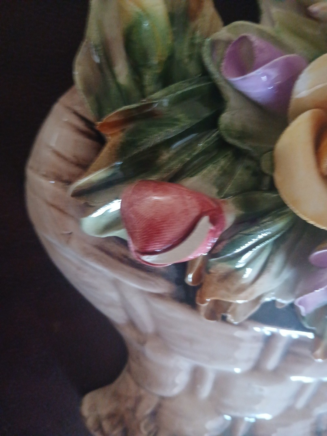 Capodimonte Vintage Porcelain Flower Basket Wall Plaque