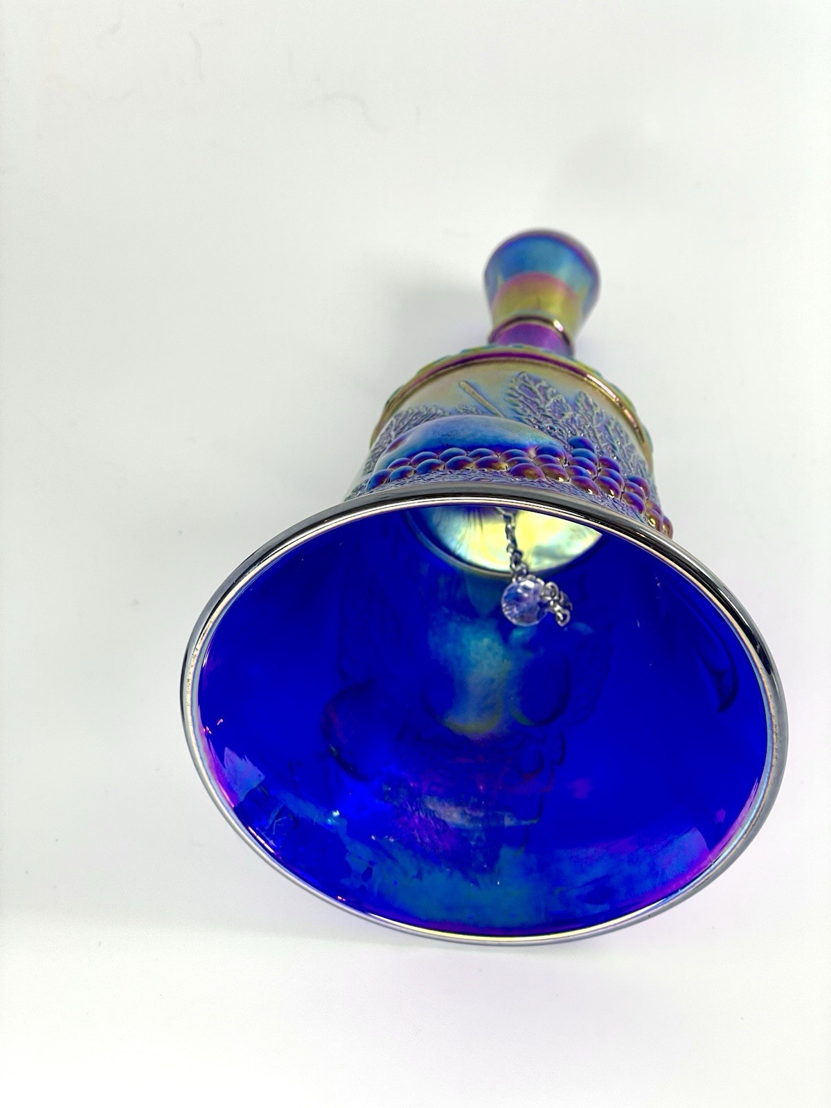 Signed Joe St. Clair Bicentennial Cobalt Blue Carnival Glass Bell 7”1776-1976