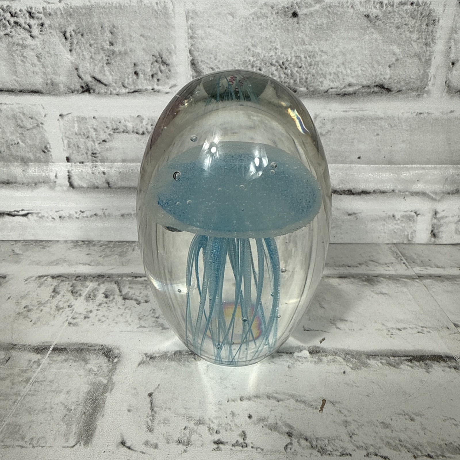 Jellyfish Paperweight Art Glass 4.5″ Glow In The Dark 4lb 3″ W