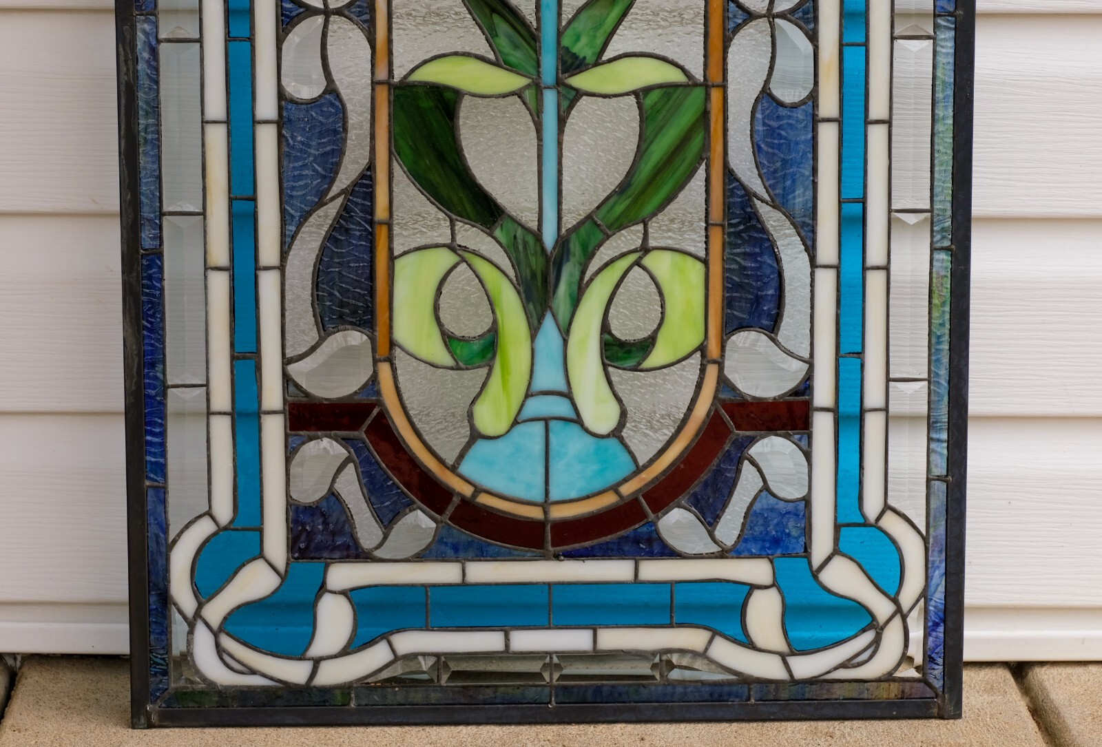 20″ x 34″ Large Handcrafted stained glass window panel One Big Rose Flower!