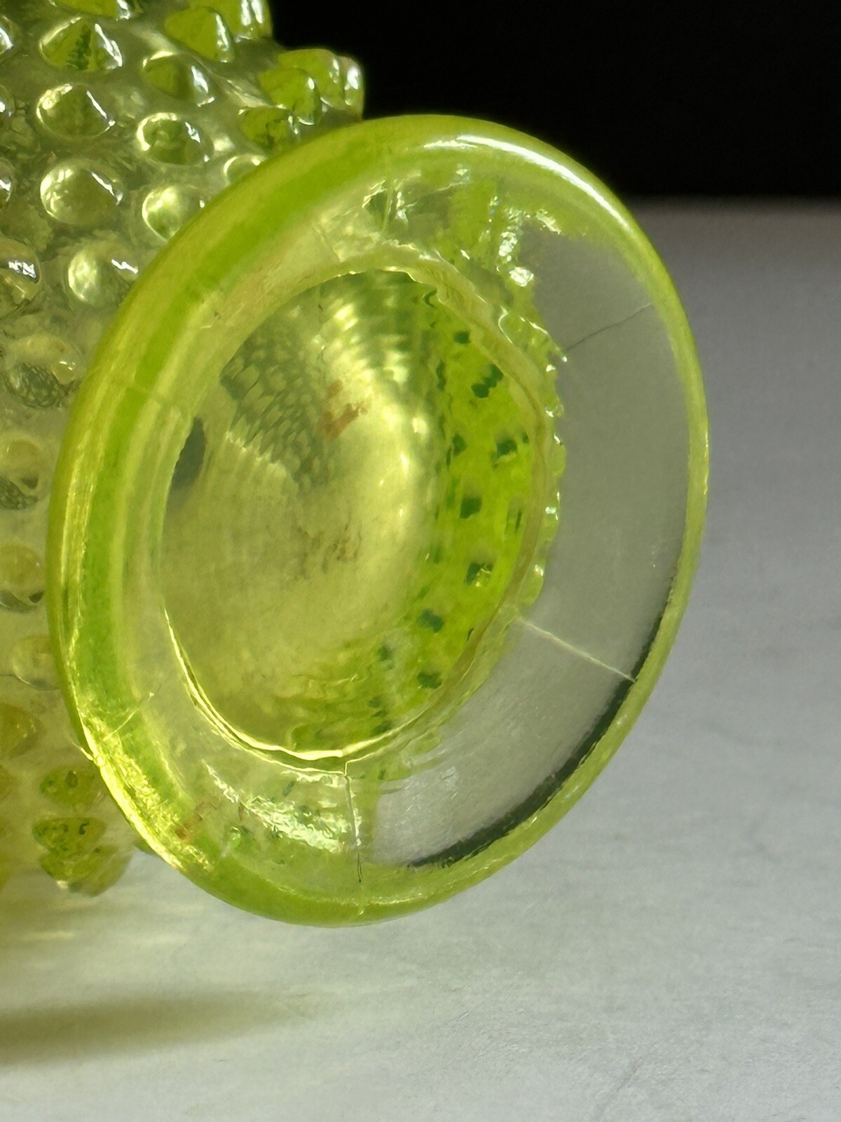 Fenton Vaseline Hobnail Topaz Opalescent Glass Flower Bud Vase 1940s Vtg #3855