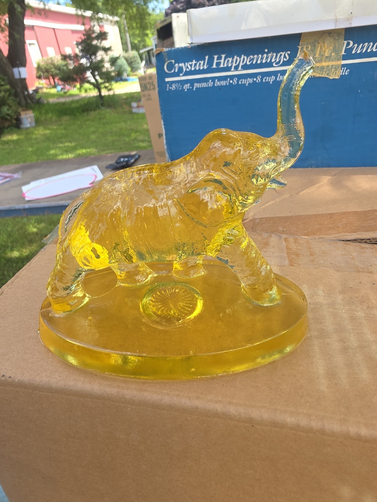 Vintage 1981 Vasoline Glass Figurine Mosser Bimbah Elephant