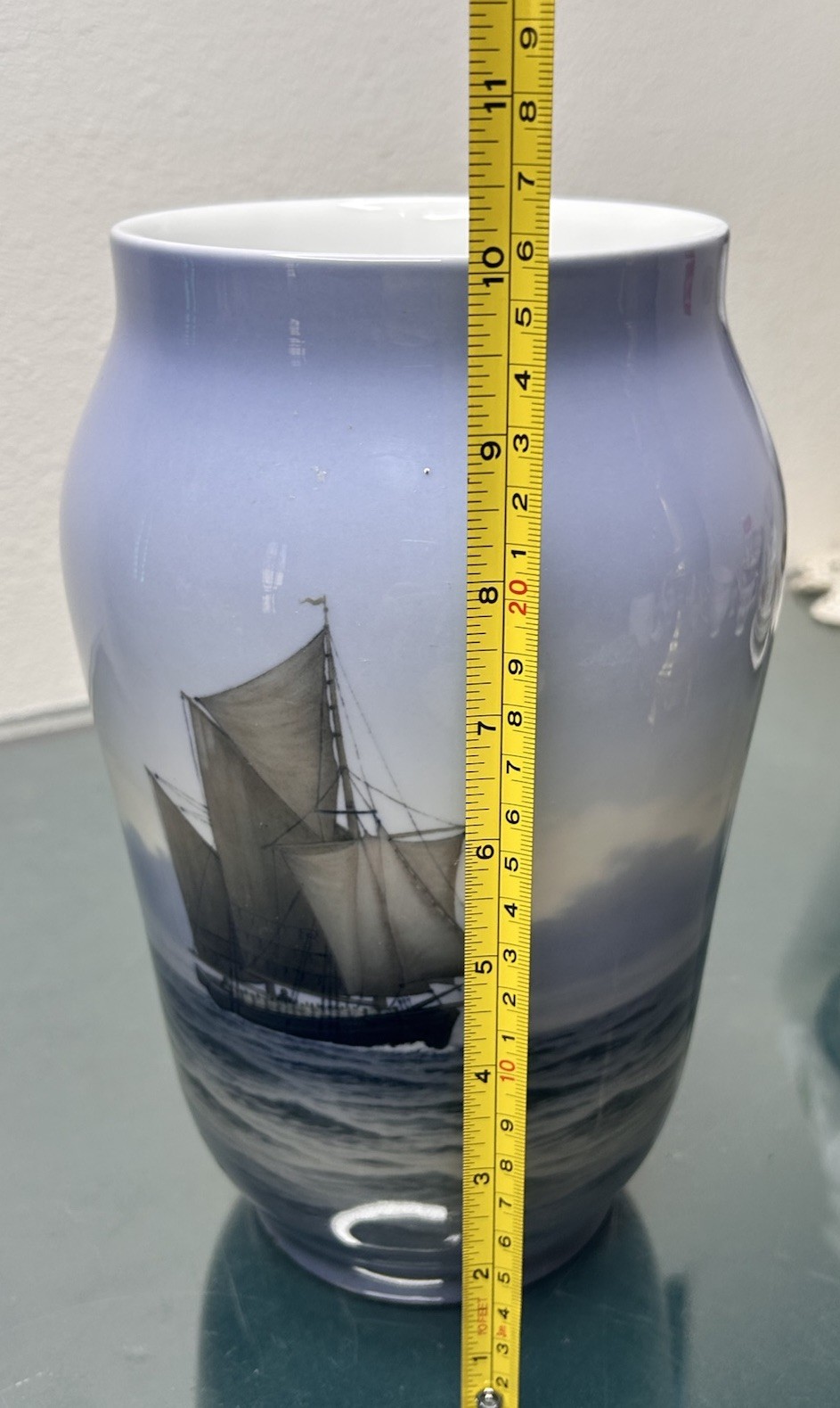 Old Royal Copenhagen Large Vase Motor And Sailing Ship Sea Height 25cm 2175/1217