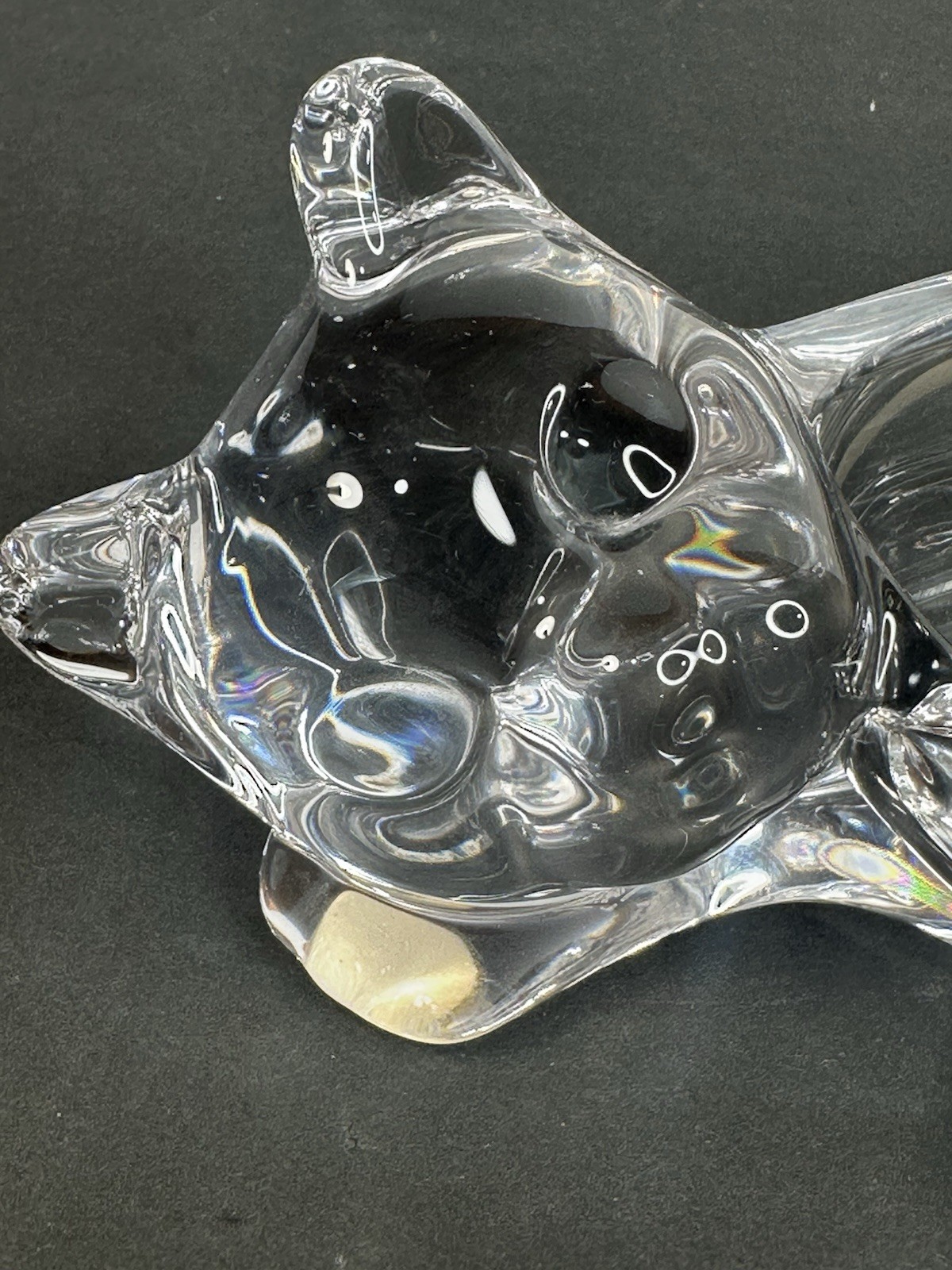 Art Vannes Sleeping Cat Crystal Trinket Or Ashtray Dish France Whimsical