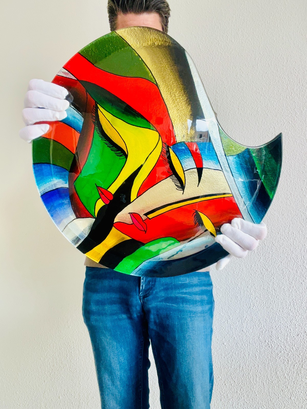 Murano picasso Style Vase with color Design ABSTRACT GLASS brand new ART 50 cm
