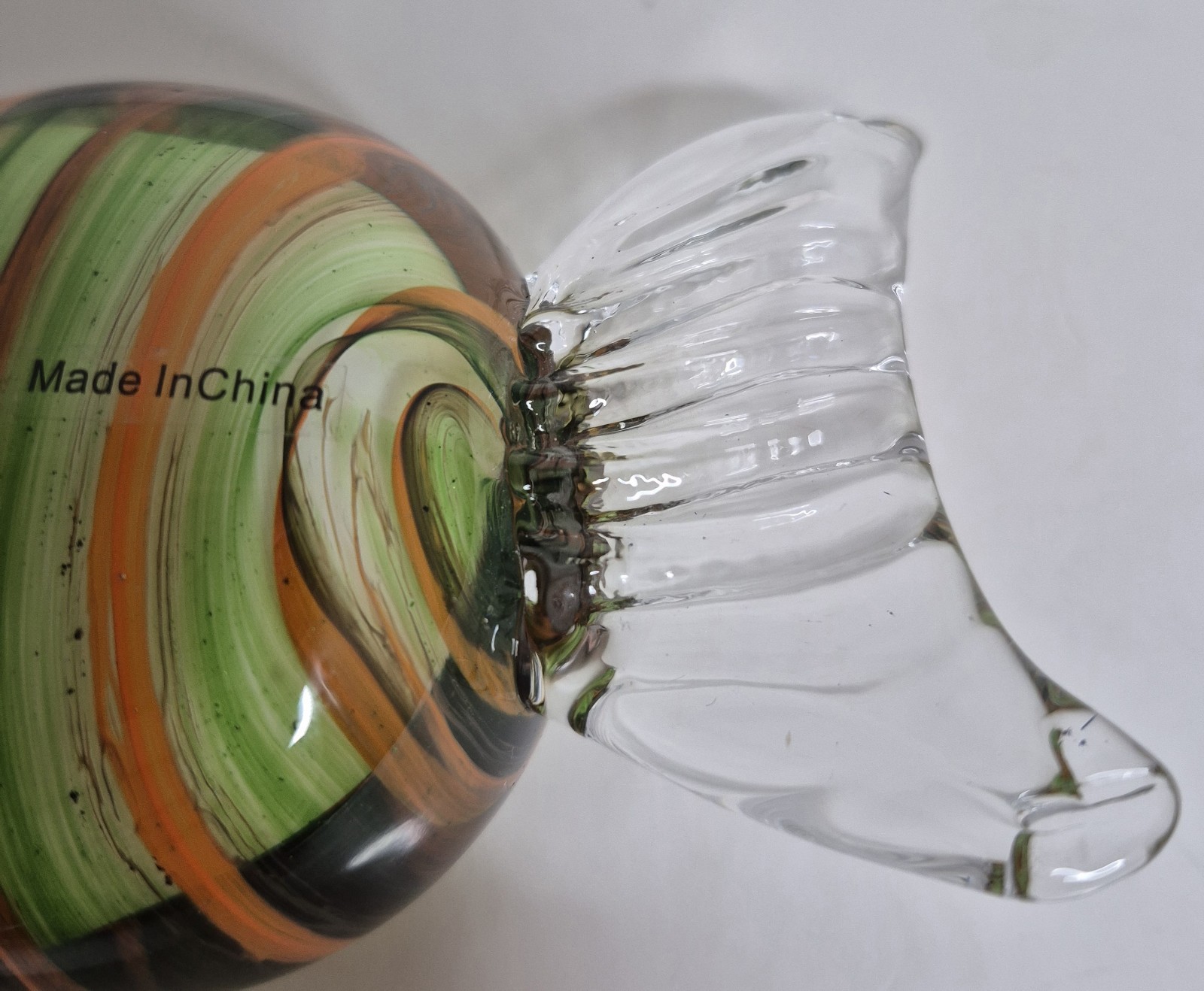 Handcrafted Glass Green And Orange Candy Sculpture 6.50″x 2.50″