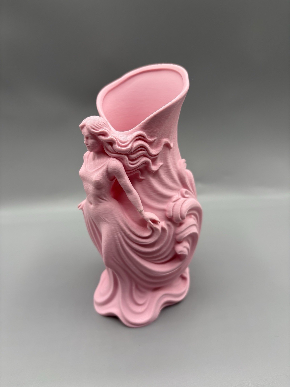 Pink Woman Figurine Vase Sculptural Lady Makeup Brush Holder