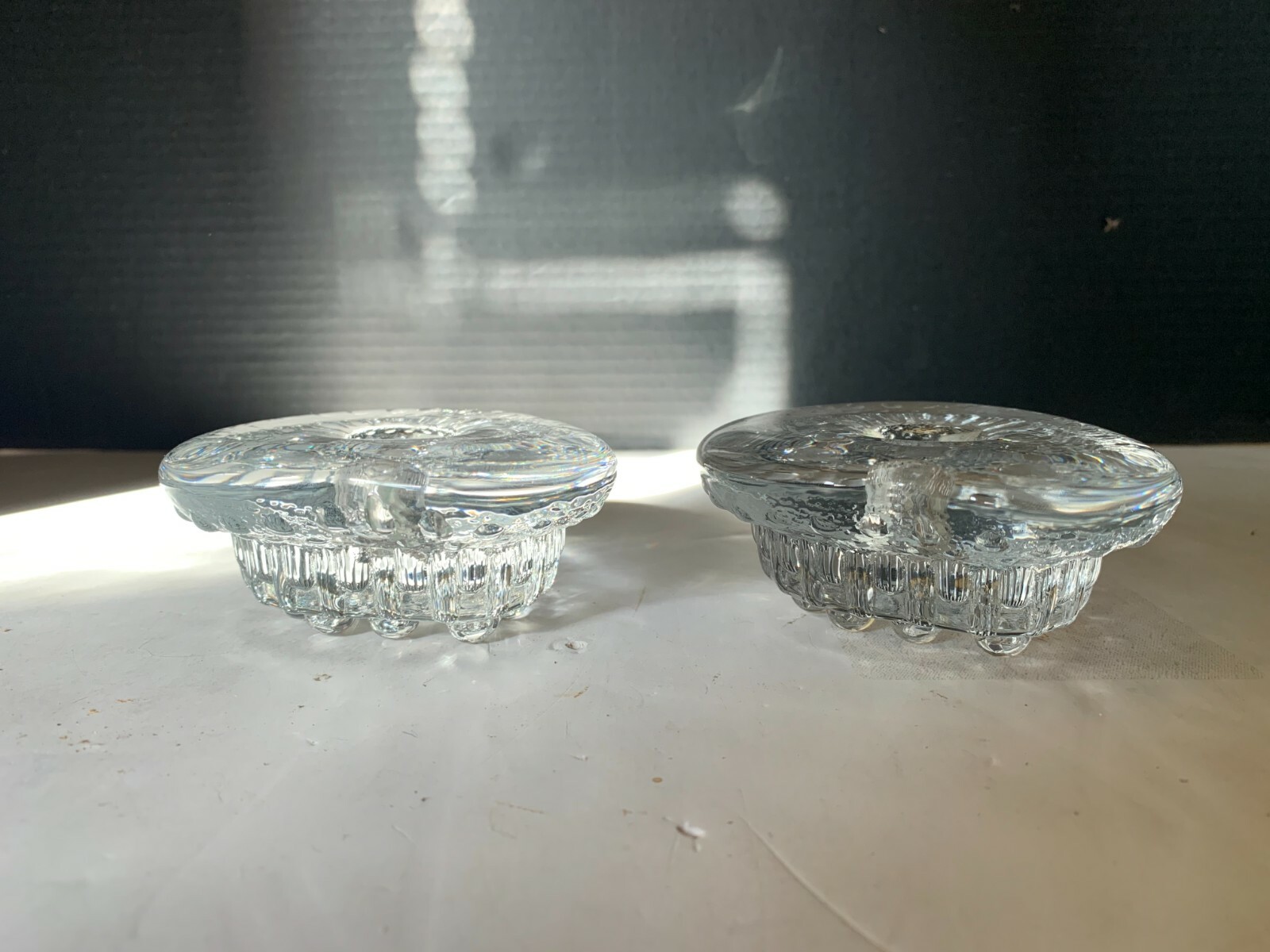 Vintage Lindshammar? Swedish Art Glass Clear Glass Candle Holder A Pair