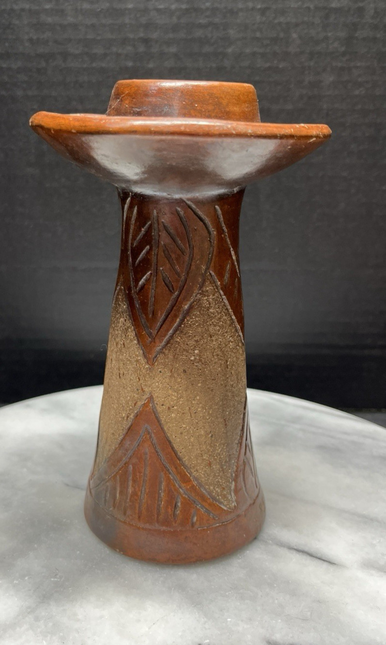 Indonesian Sasak Pottery Earthenware Handmade Pedestal Votive Candle Holder FLAW