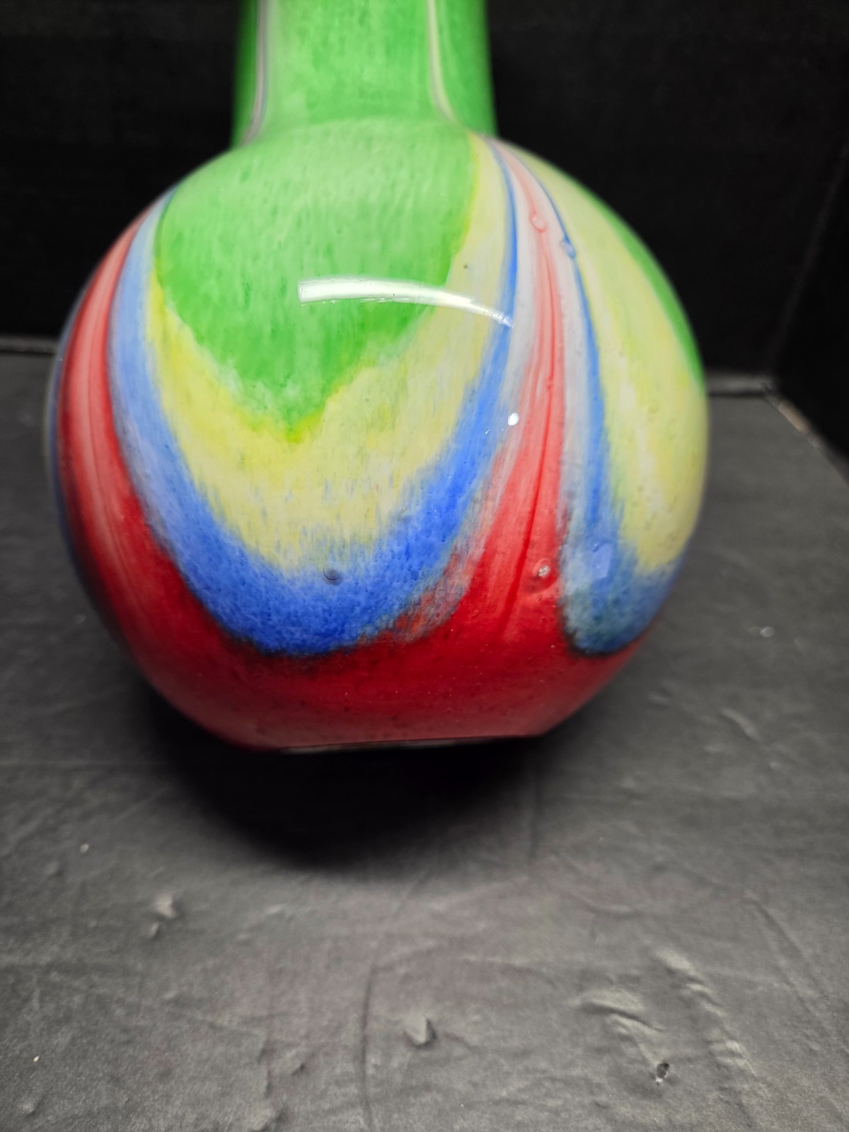 STUNNING HAND-BLOWN MURANO-STYLE MULTI-COLORED SWIRL ART GLASS VASE ~ EXCELLENT