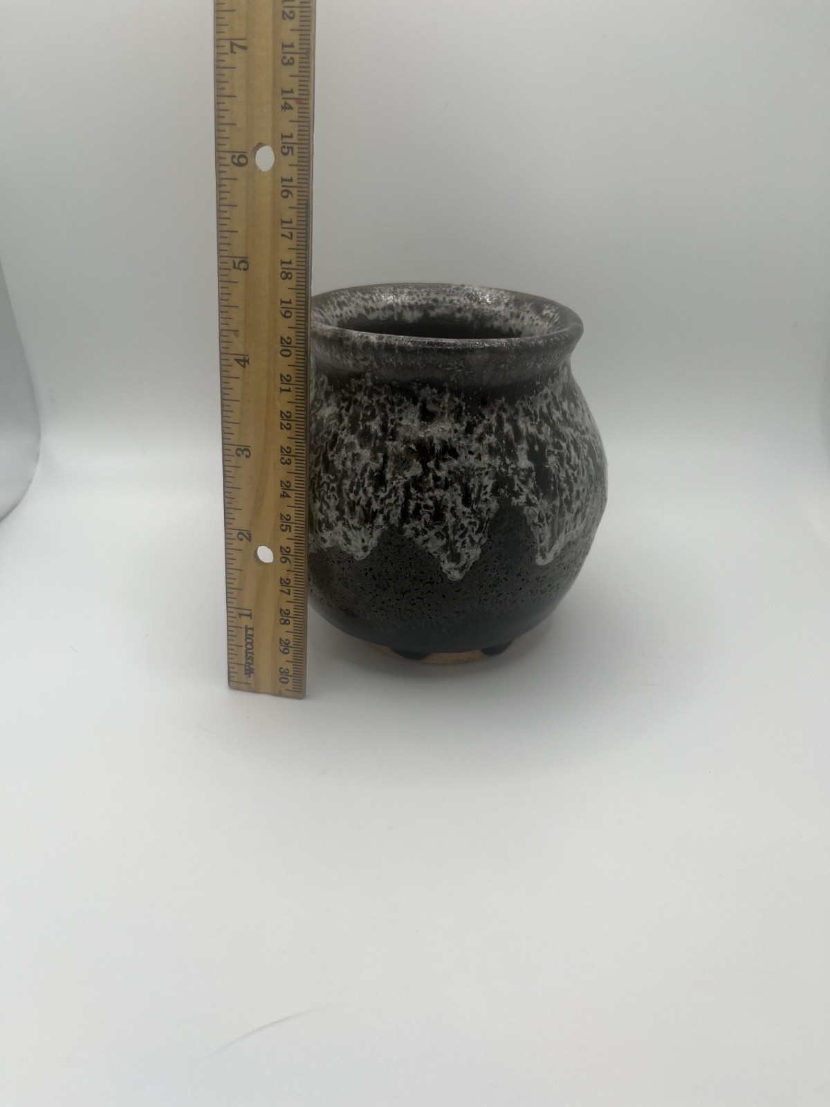 Studio Pottery Vase Lava Drip Glaze Black Gray Handmade~4.5 inches~ Vessel