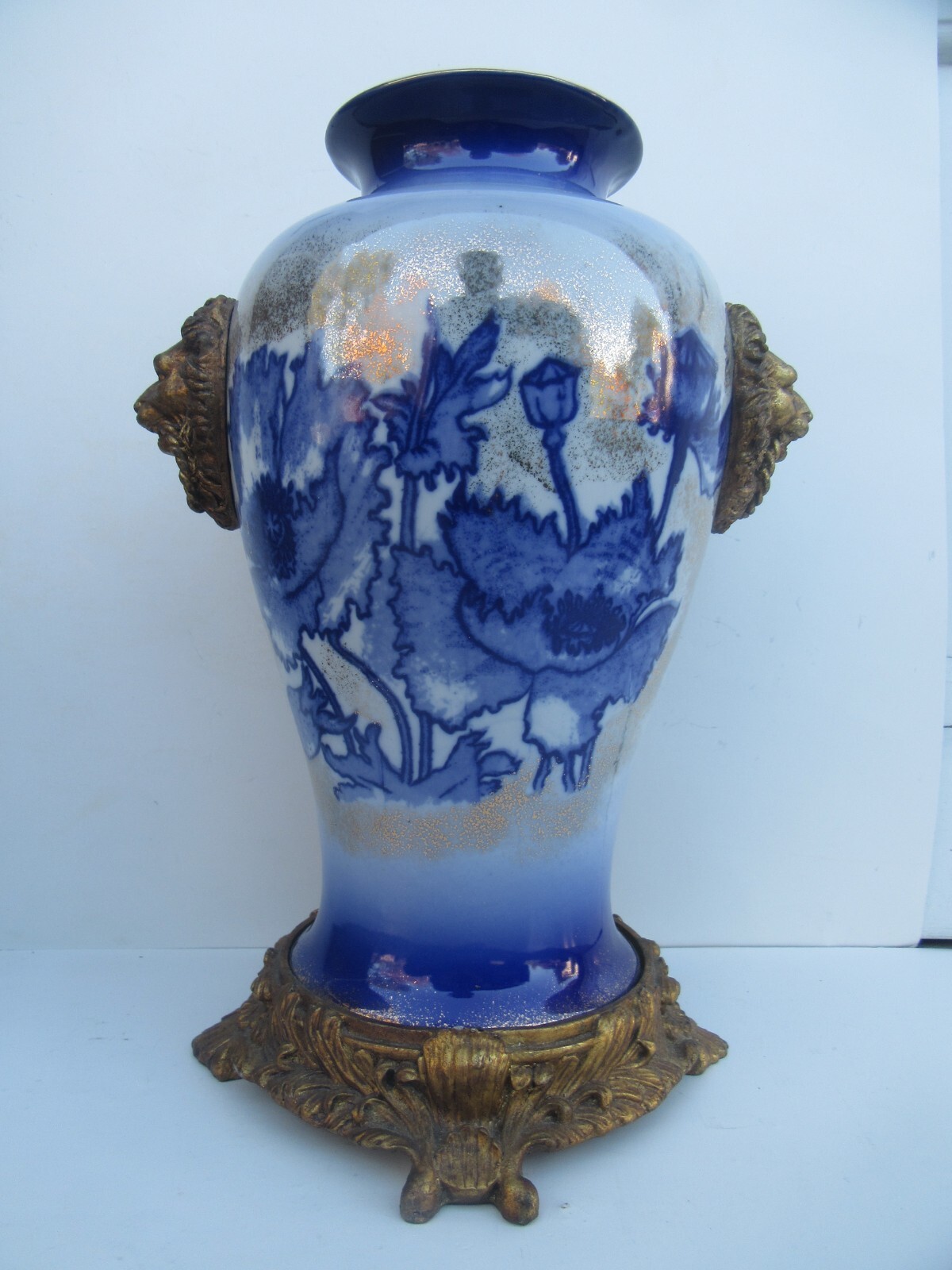 Vintage W.W.R. & Co Staffordshire Gilded Carved Lion Porcelain Vase