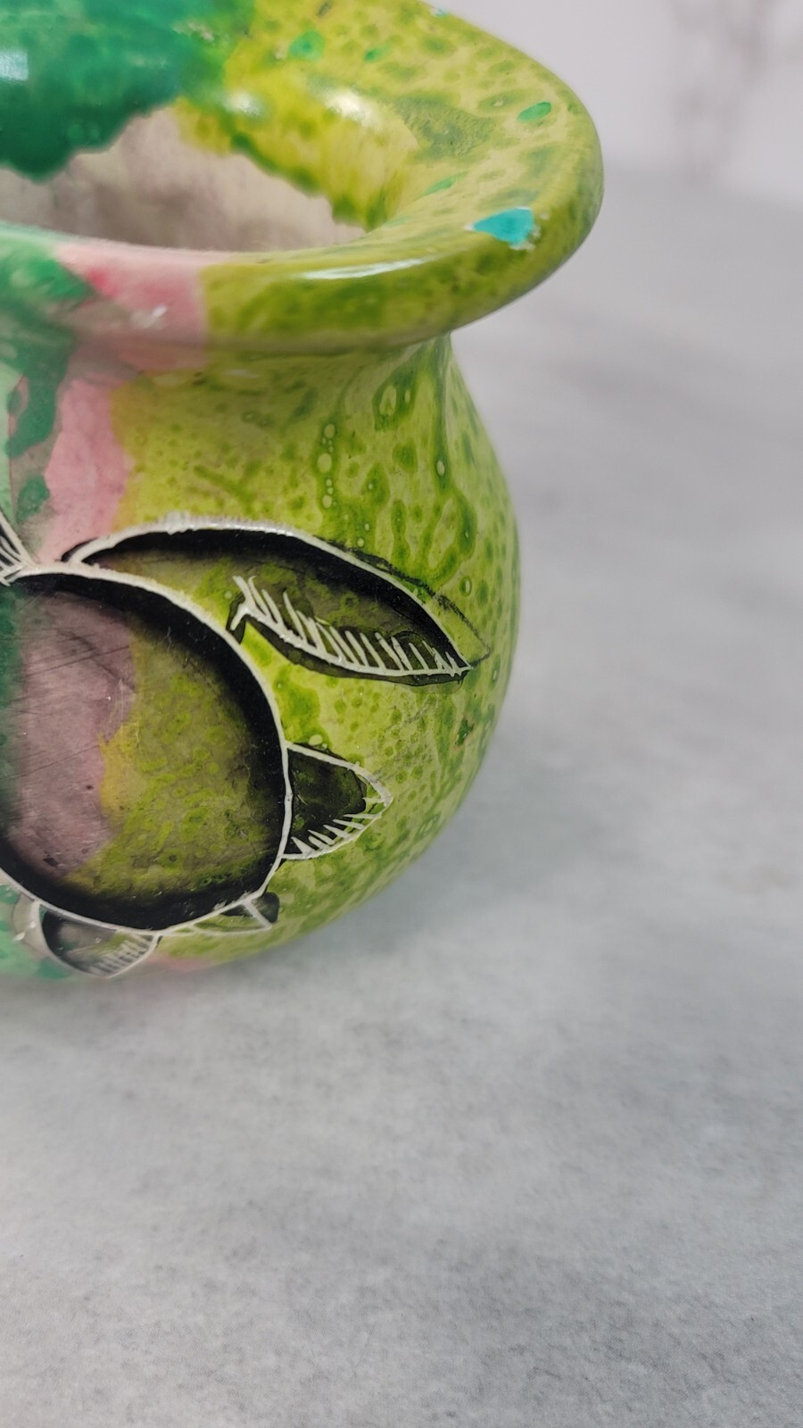 Heavy Handmade Green Sea Turtle Ceramic Vase Decor Multicolor Clay Beach Carved
