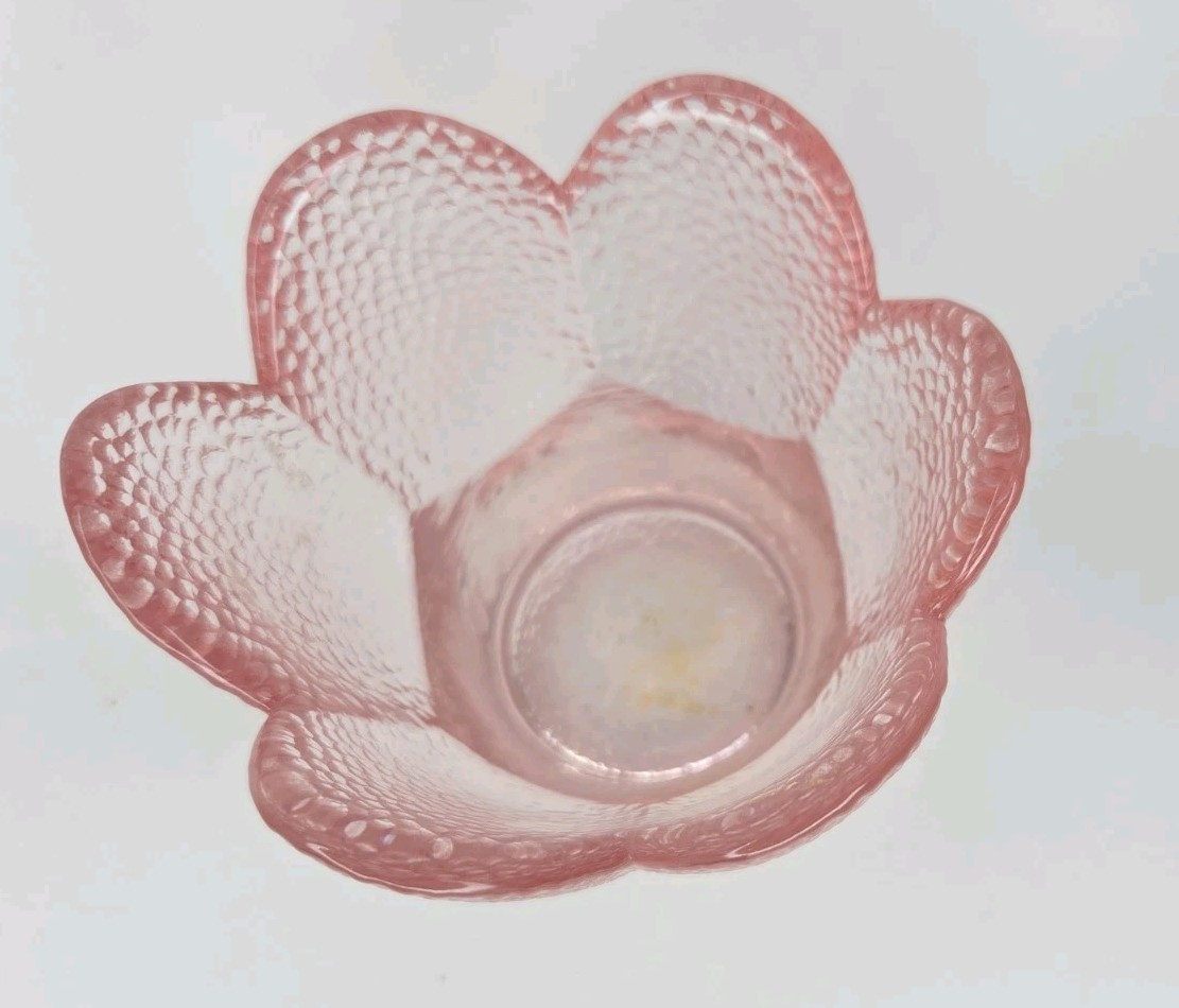 Vtg Viking Glass Glimmer Lotus Petal Votive Holder Pink Textured MCM Art Glass