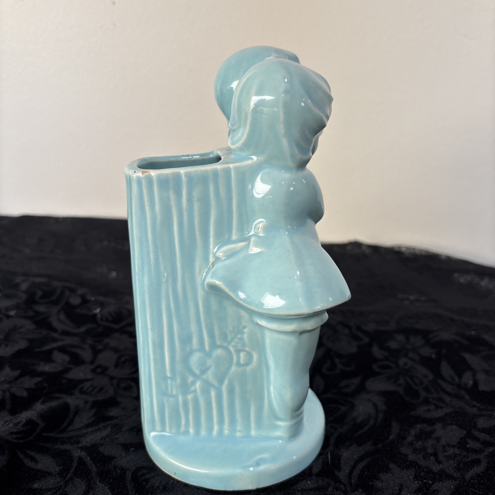 Ceramic Vase Boy & Girl Blue Home Decor Rare Shawnee Pottery