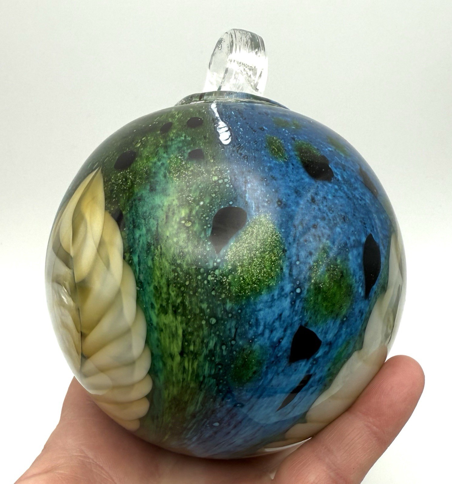 Blown glass gazing ball friendship ornament 4 in Green & Blue Hanging