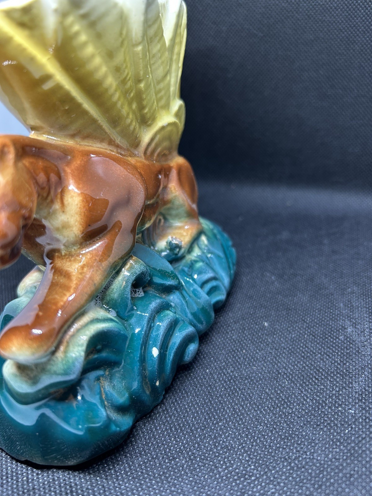 Art Deco Flower Planter, Brown Panther, Yellow Bloom, Vintage.