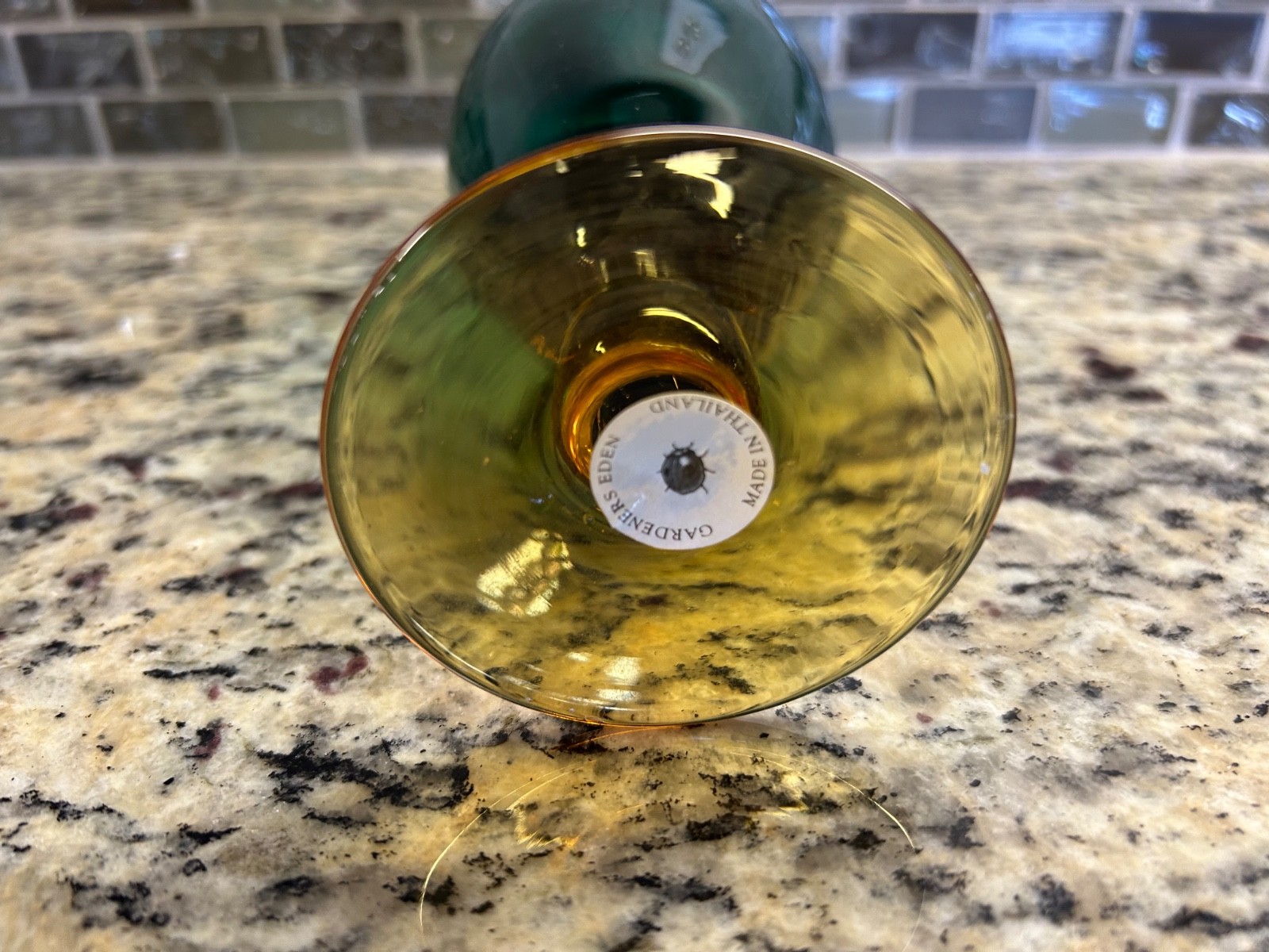 Gardeners Eden Hand Blown Glass Bud Vase Green and Amber