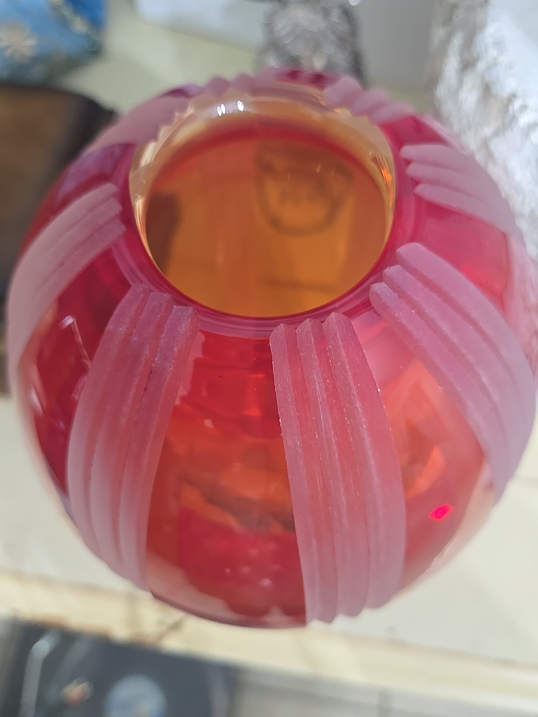 Waterford Evolution Mesa Sunrise 8″ Red/Amber Frosted Cut Crystal Art Glass Vase