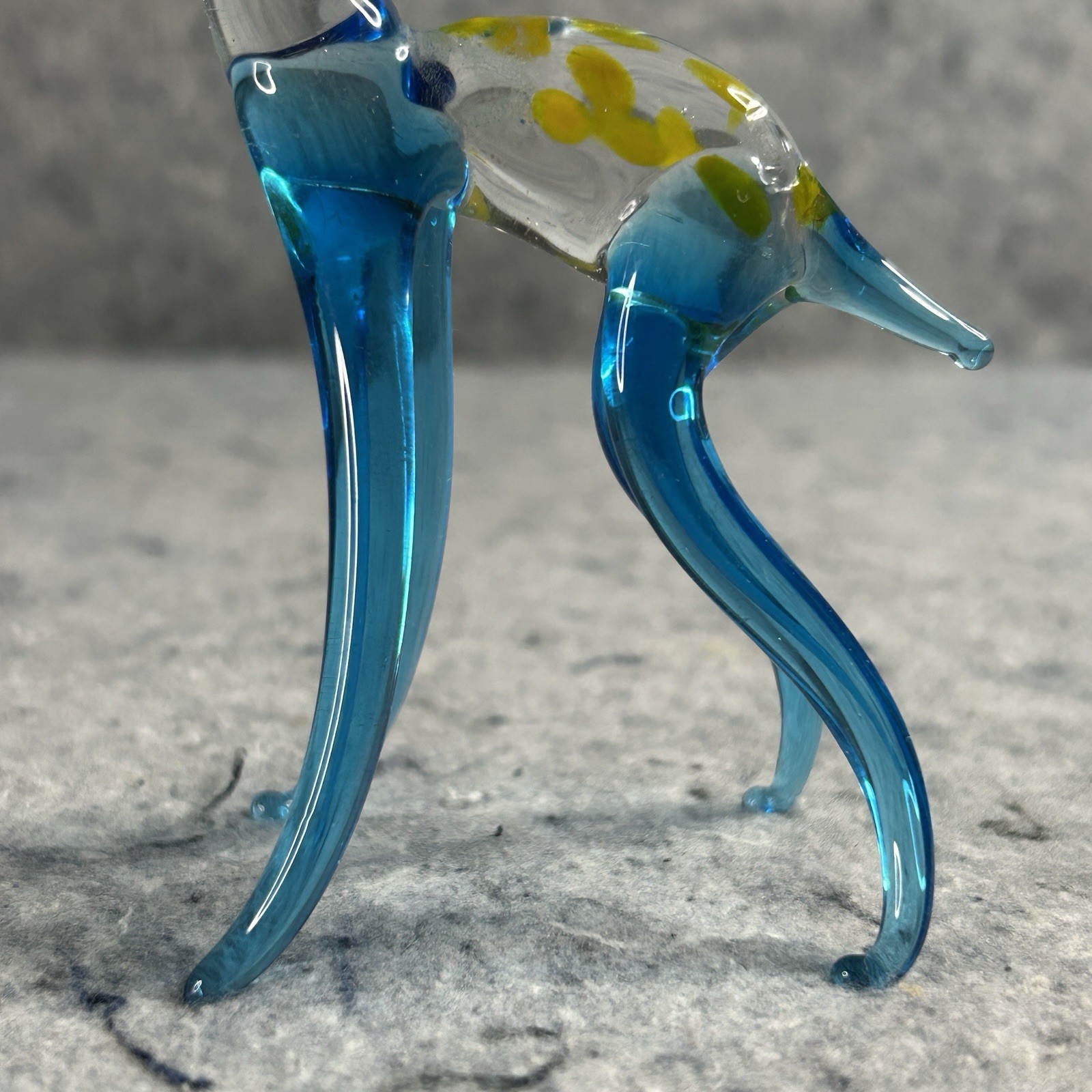 Hand Blown Art Glass Deer Figurine Blue Amber Spotted Vintage Style