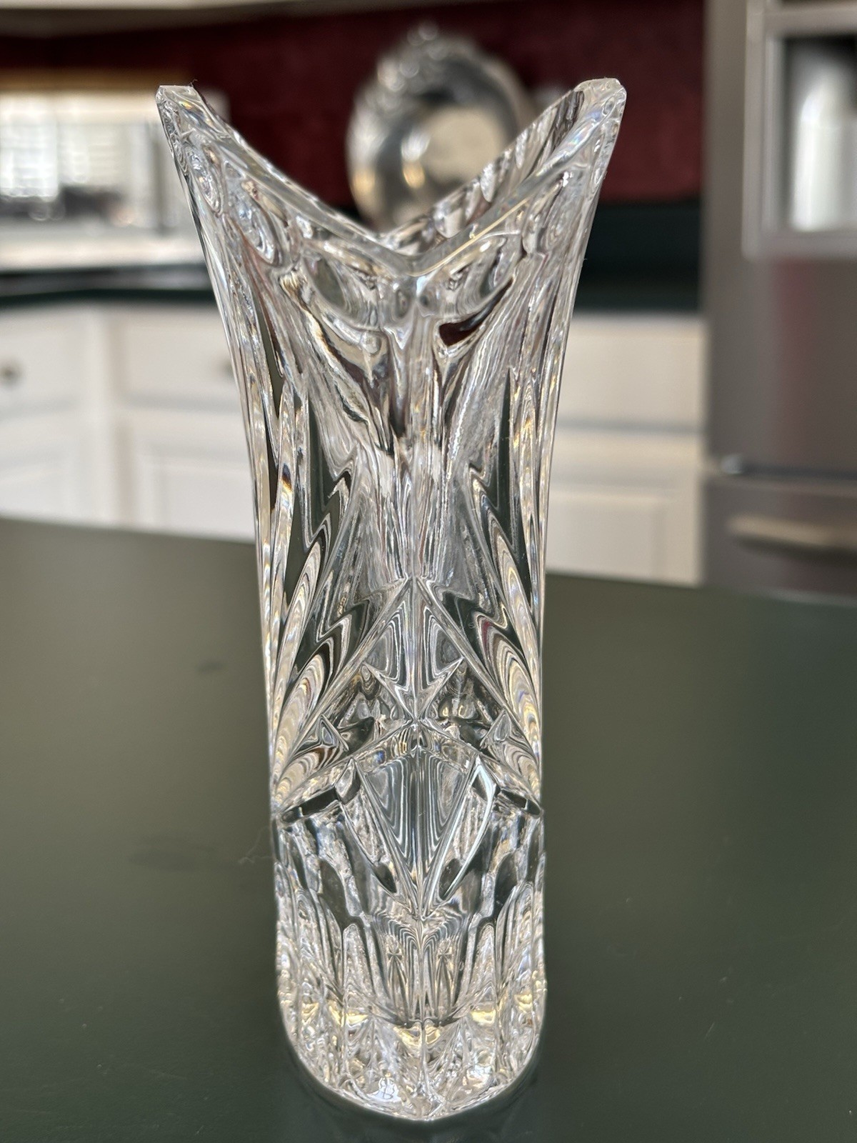 Vintage Gorham Cherrywood Full Lead Crystal Fan Vase No. C977 With Original Box