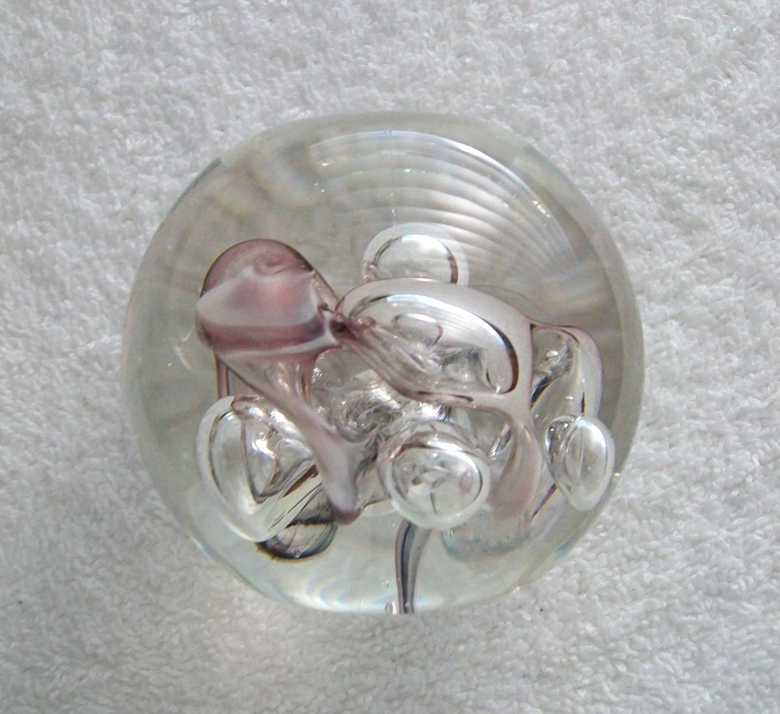 Karg Hand Blown Clear & Purple Glass Bubbles Paperweight