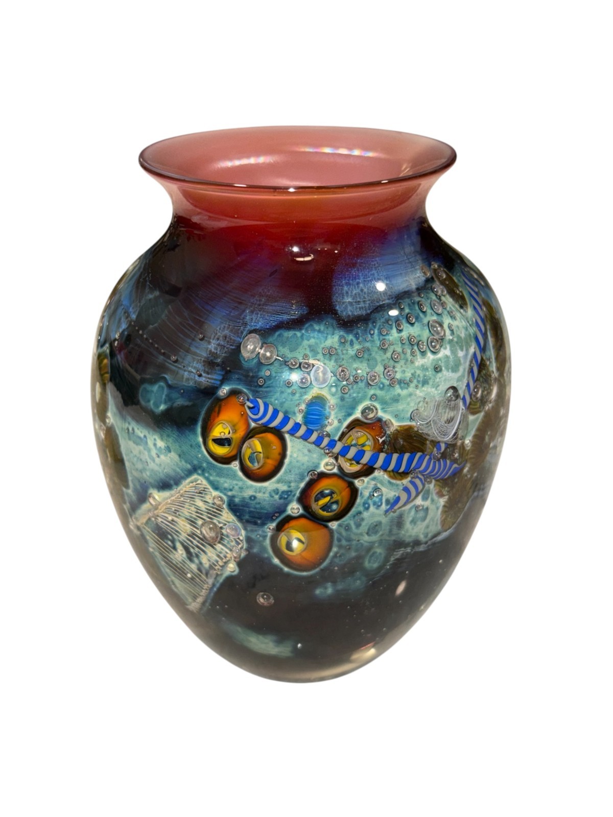Josh Simpson Studio Art Glass Inhabited Planet Vase – Signed 9-11-8