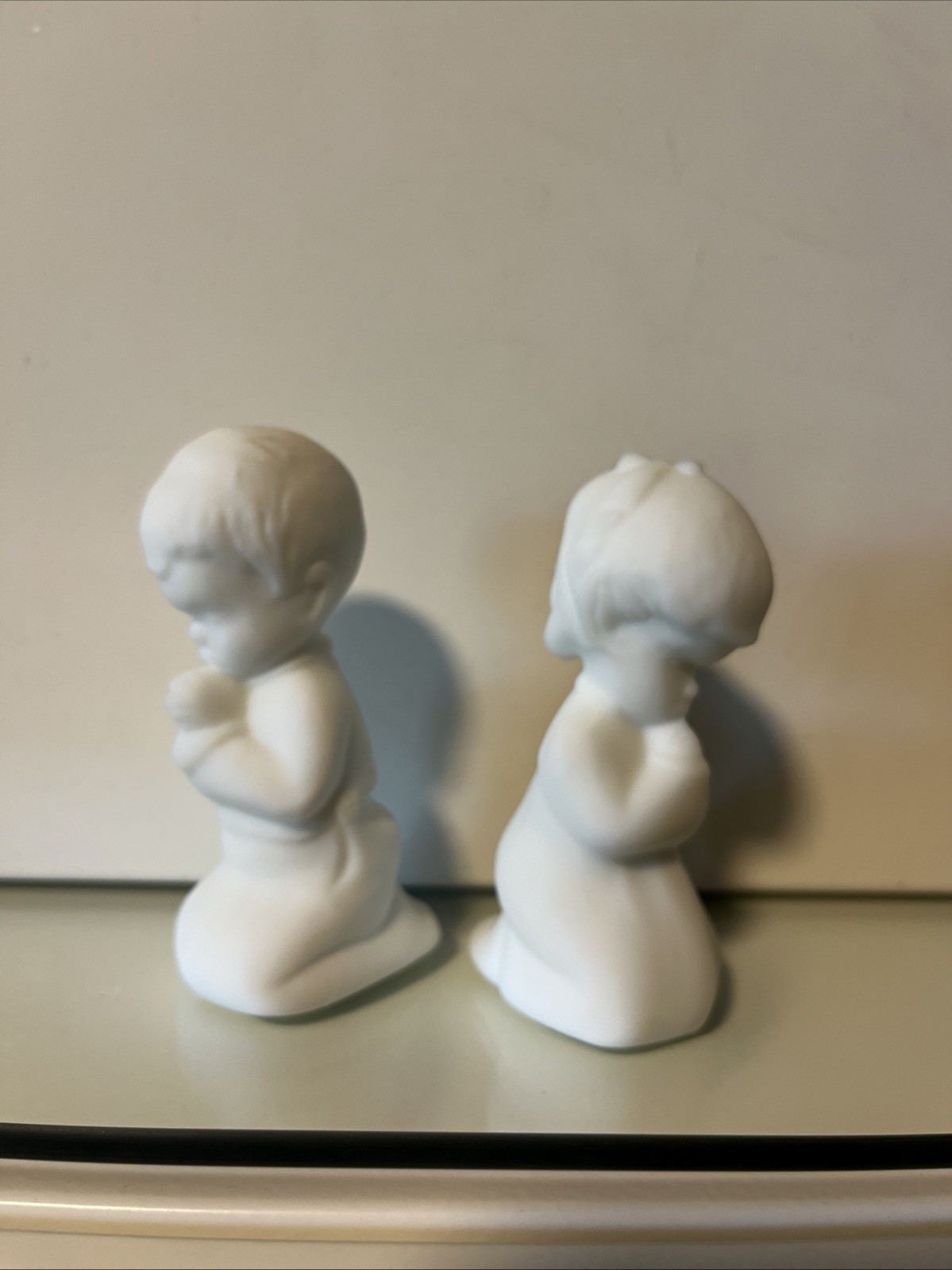 Fenton Art Glass Milk Satin Boy And Girl Praying