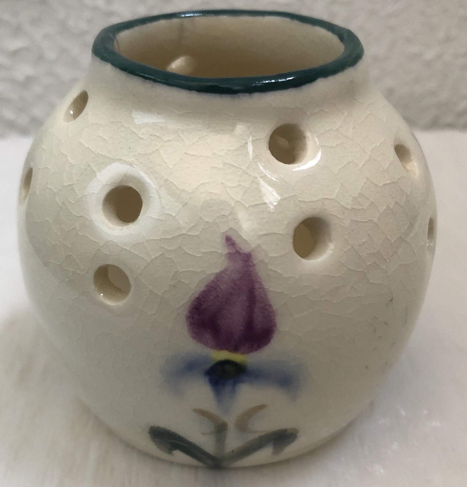 Wildflower Pottery Vase TB Pots Painted Flowers Flower Frog Maine USA