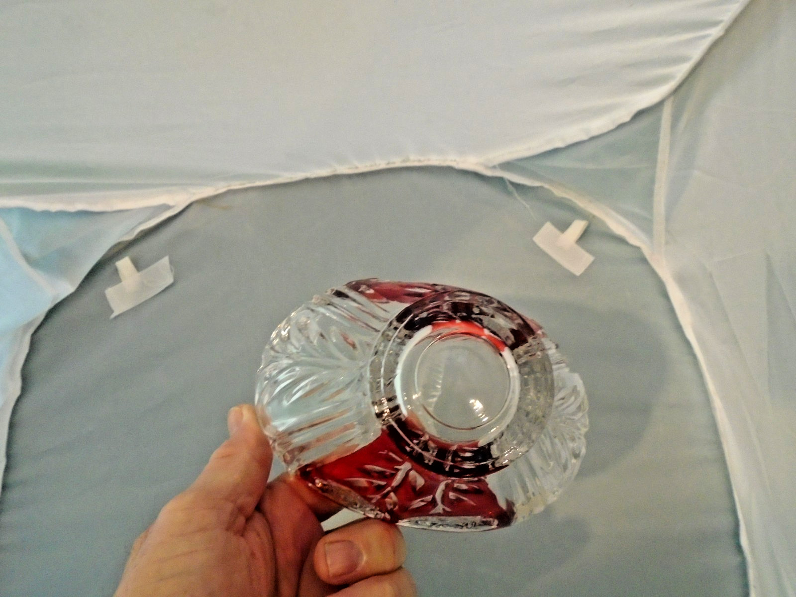 Vintage German Bohemian Glass Red to Clear Cut Crystal Basket W/ Flowers