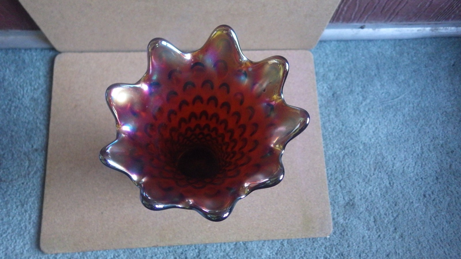 VINTAGE FENTON RUSTIC CARNIVAL GLASS VASE AMETHYST MEDIUM BASE HOBNAIL VARIANT
