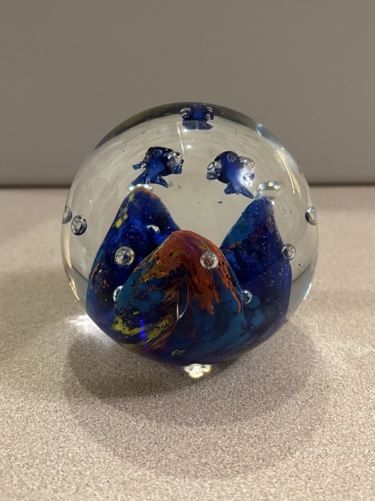 Marano art glass paperweight underwater scene fish and coral