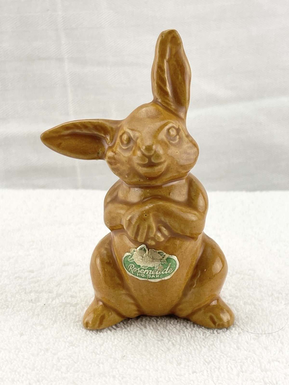 Rare Rosemeade 4.5” Tall Brown Rabbit Cotton Dispenser Figure Nice Condition