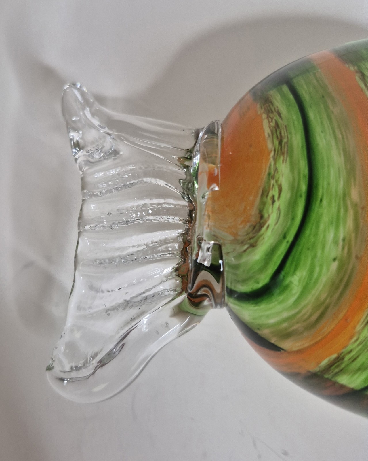 Handcrafted Glass Green And Orange Candy Sculpture 6.50″x 2.50″