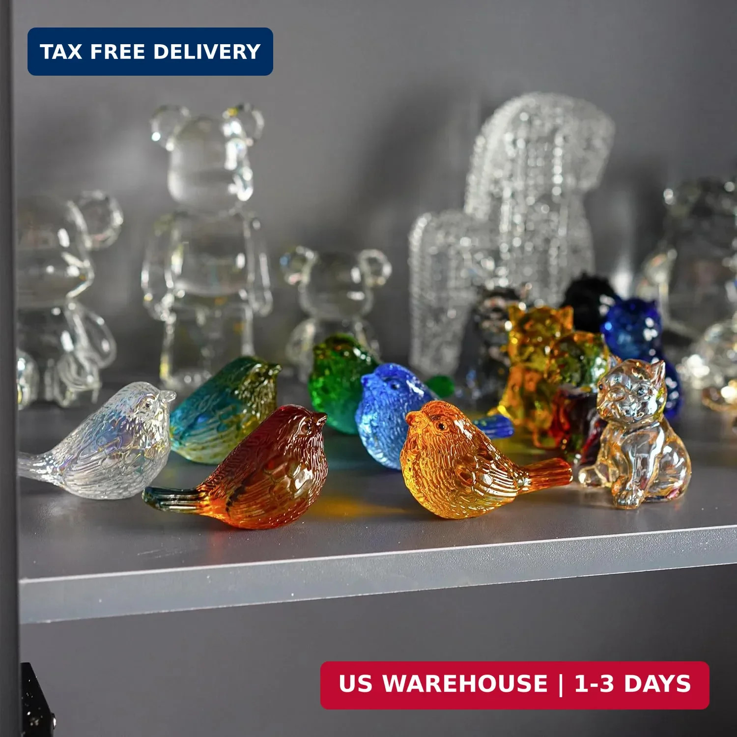 HDCRYSTALGIFTS 4PCS Colorful Crystal Birds Figurines – 3” Art Glass Birds Anima