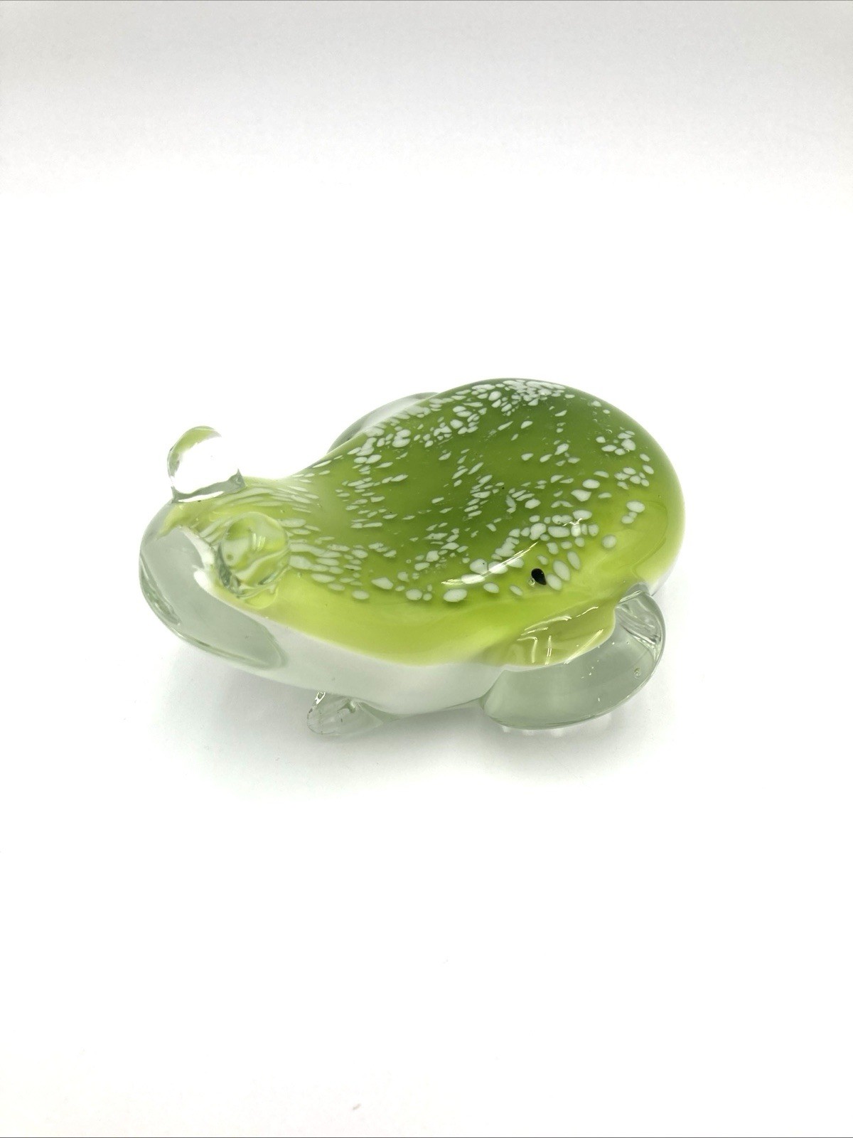Art Glass Frog Toad Paperweight Speckled Green Vtg SPI Home 3.5” X 4.5”