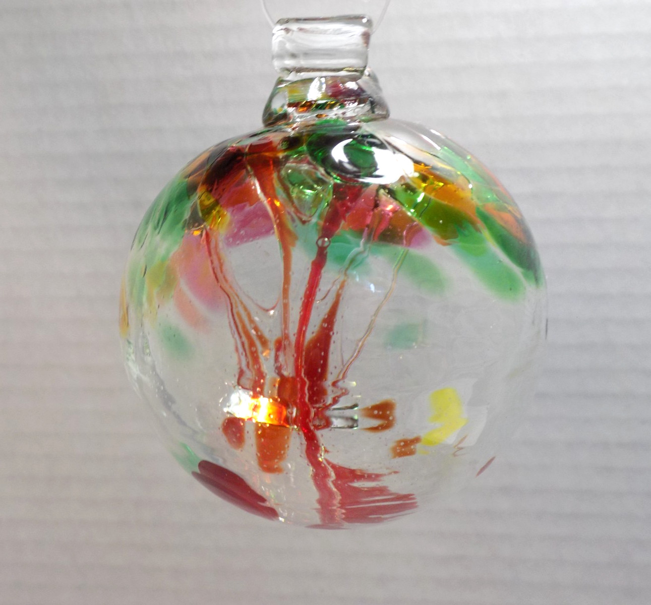 Hand Blown Art Glass Tree of Life Round Orb Ball Ornament Multi Colored