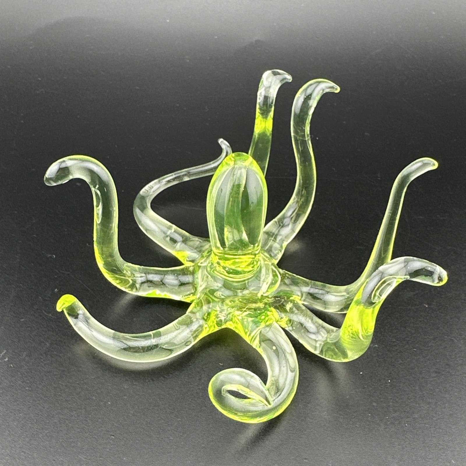 Handblown Uranium Glass Art Octopus Figurine UV Reactive Green Sculpture Boro