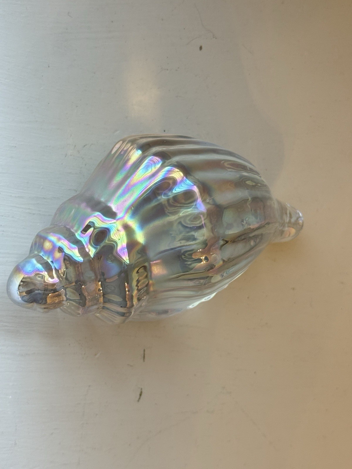 Vintage Silvestri Iridescent Art Glass Conch Shell Paperweight Blown Seashell
