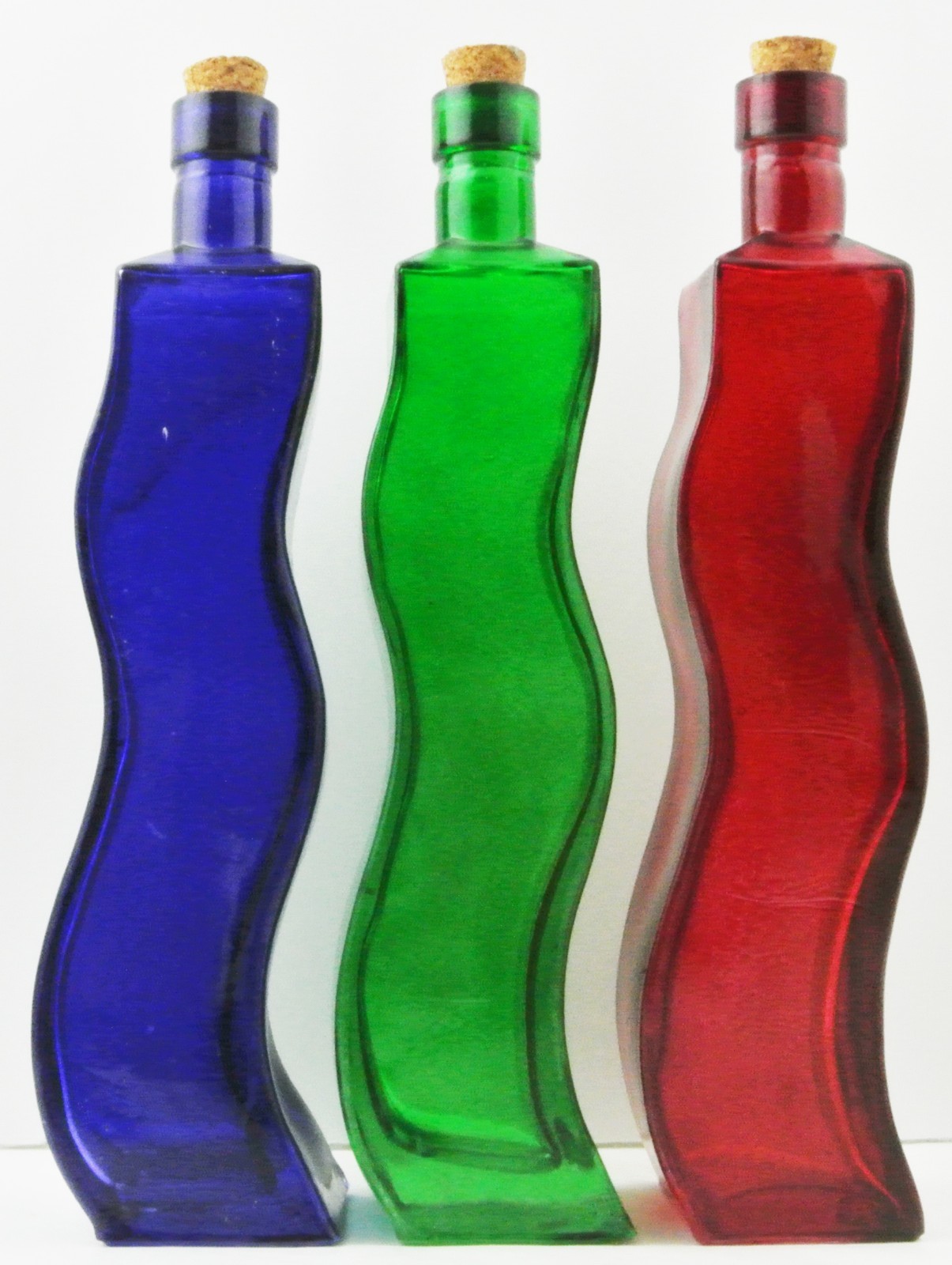 Wavy Art Glass Vases Unique Wavy/Undulating Tri-Color Set (Blue, Green, Red)