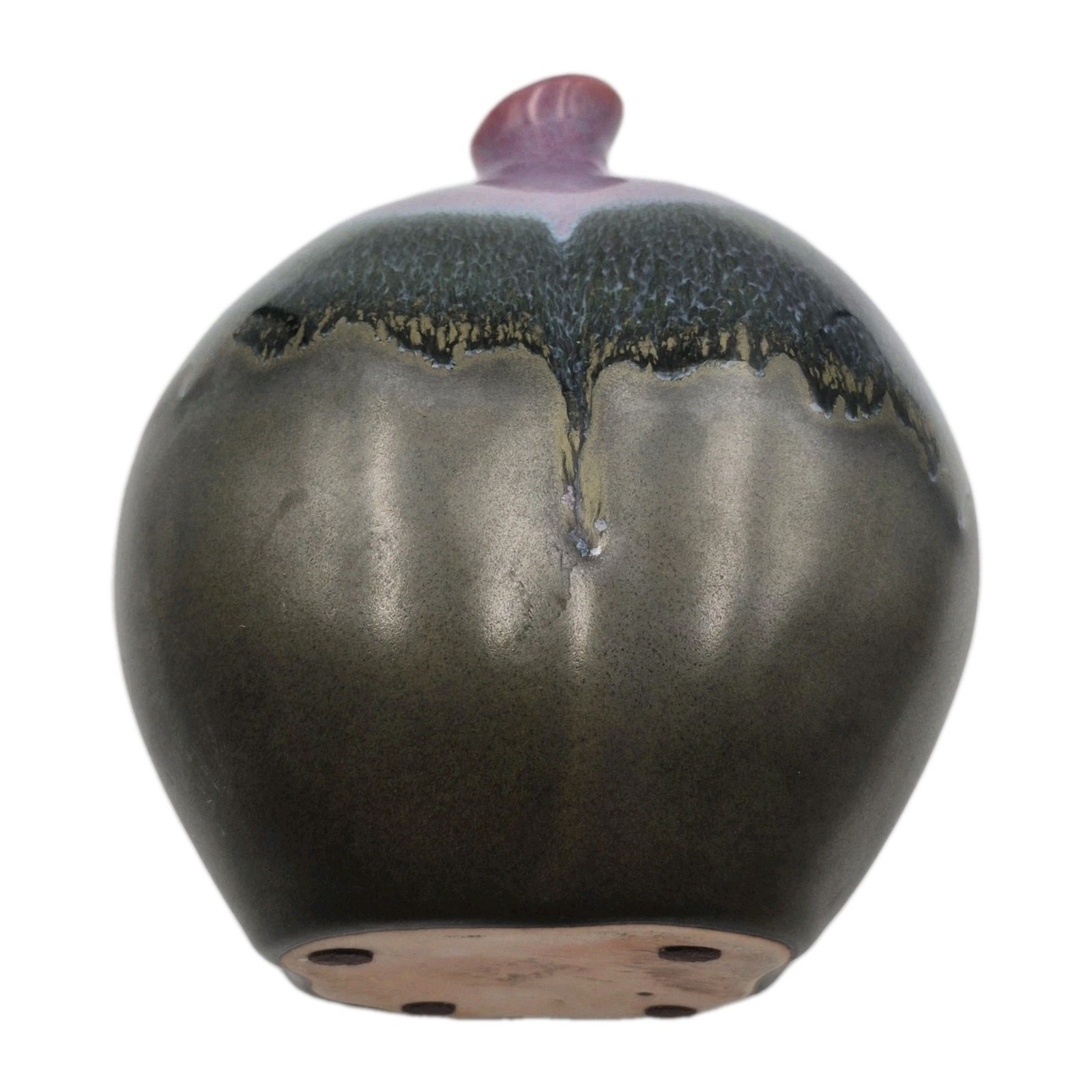 Purple Blue Black Drip Glazed Bulb Vase 7×6″