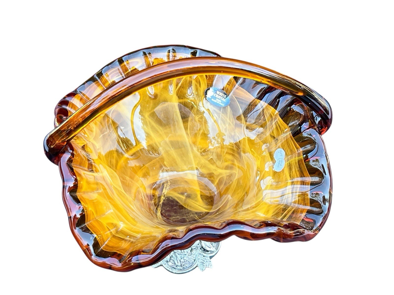 Pedestal Basket Amber Color White Cristal Italy