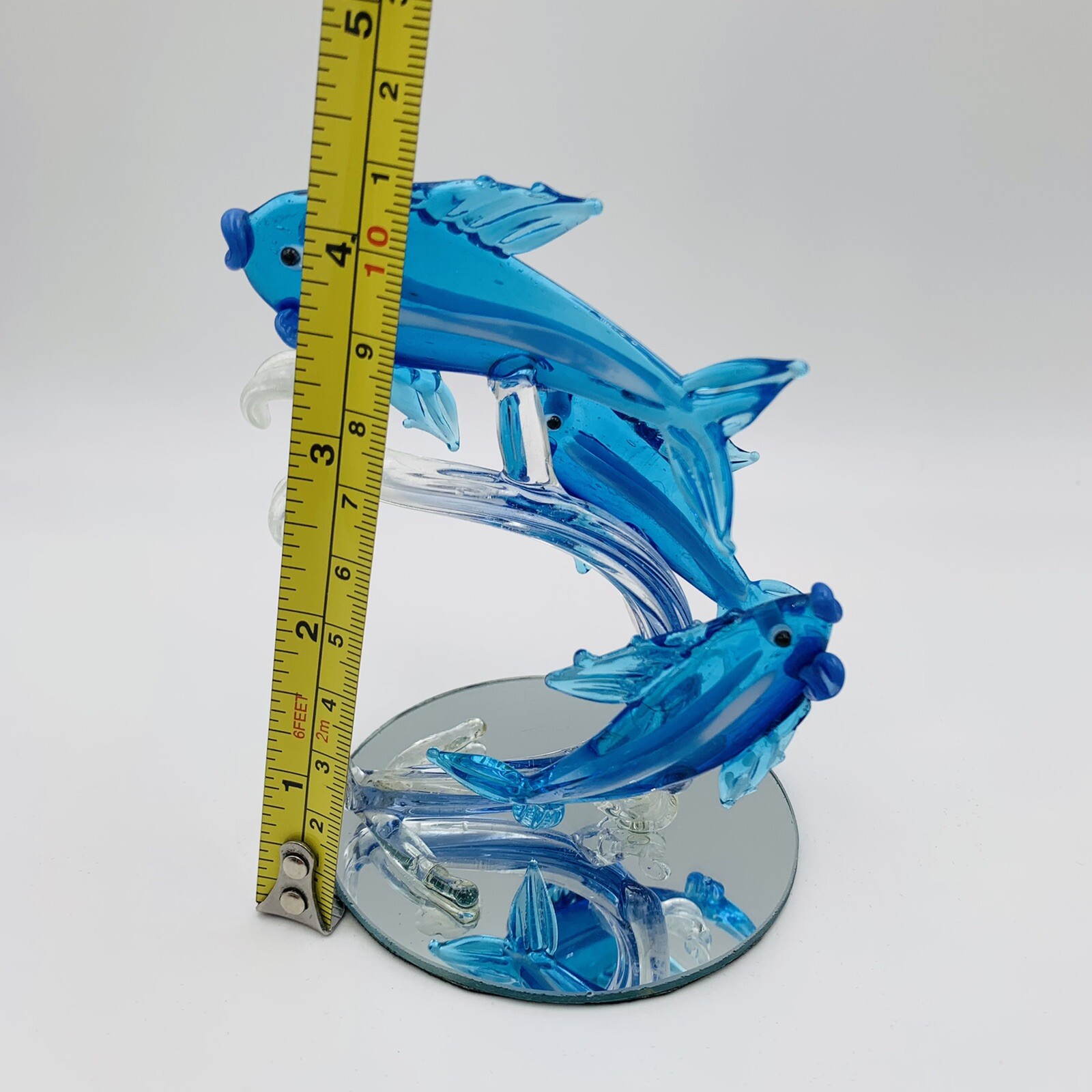 Art Glass Fish Aquarium Seascape Vintage Blown Ocean Sculpture On Anchor Stand