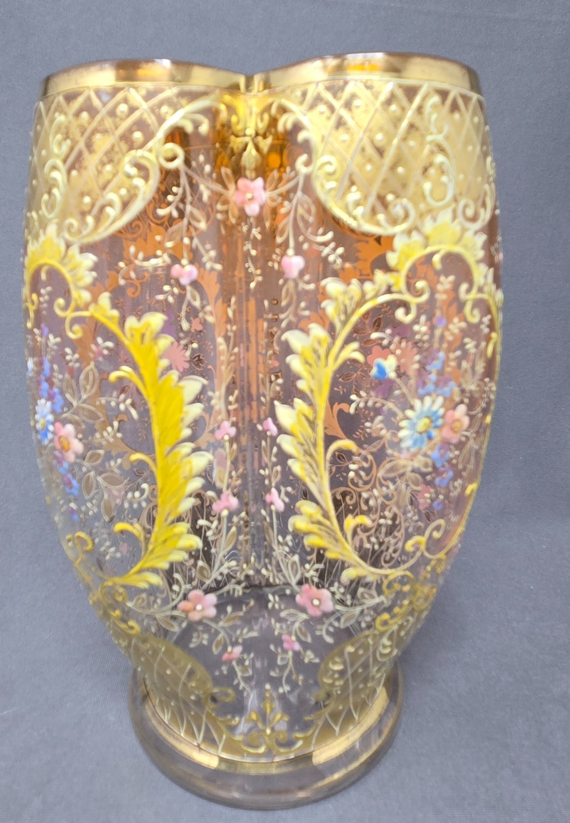 Bohemian Moser Style Hand Enameled Vase