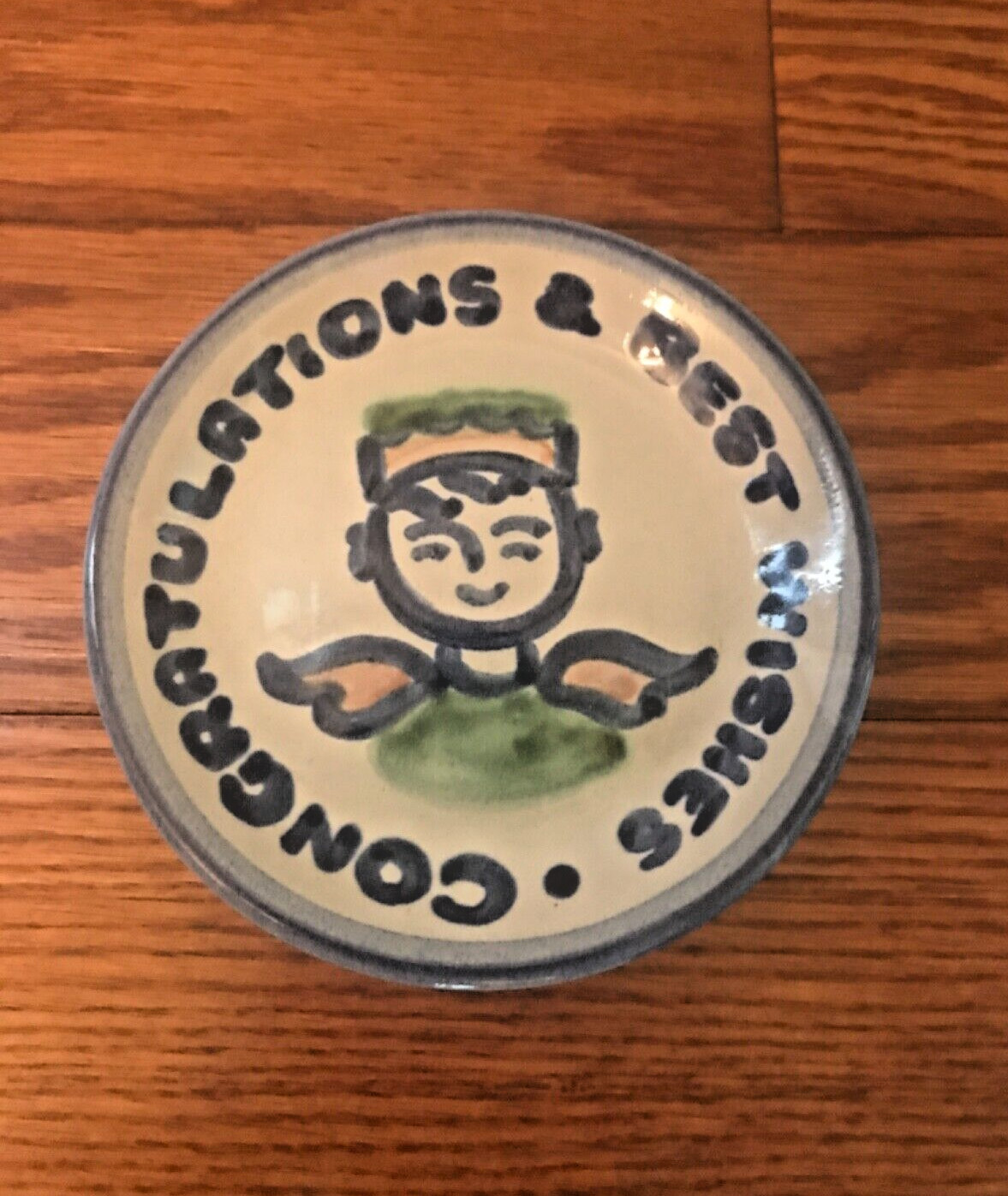 MA Hadley Pottery Trinket Dish/Coaster Congratulations & Best Wishes 4″ Mini