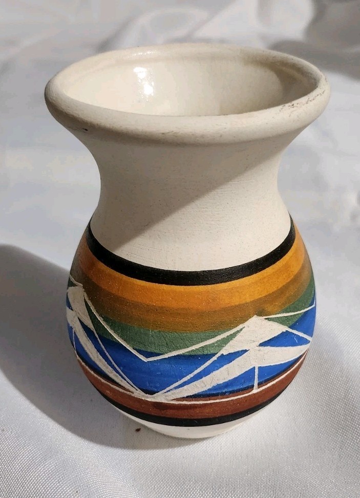 Studio Art Pottery Vase Southwest Multicolor Signed 4.5″T 3.5″D