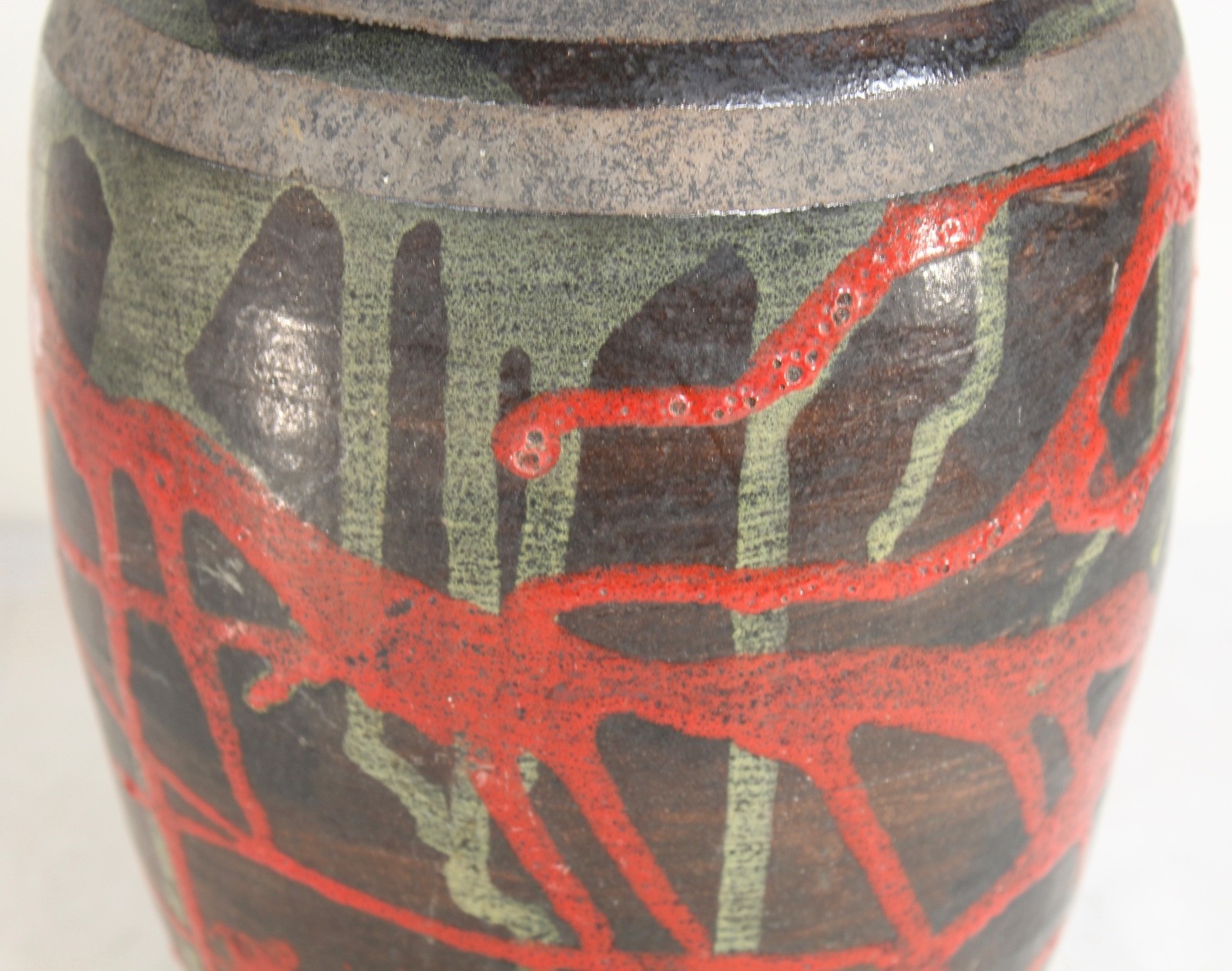 Vintage Studio Art Pottery Vase Signed Illegibly Abstract Colorful Designs Odd