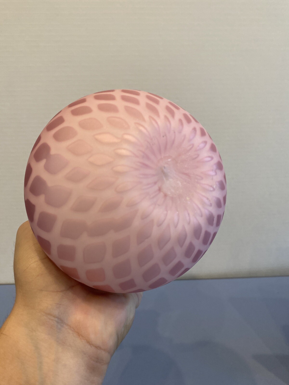 ANTIQUE Cranberry Opalescent Satin Quilted Mother Of Pearl Glass Vase 8″H